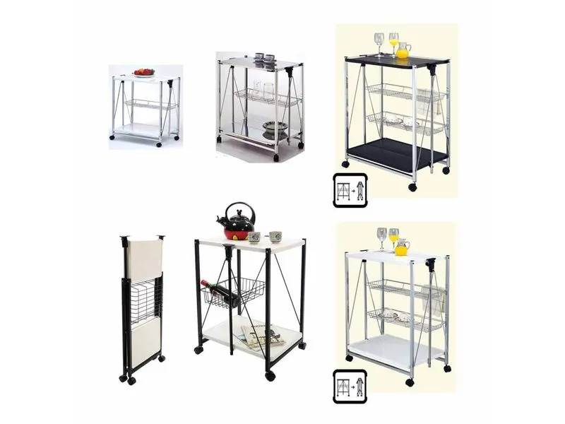 Folding kitchen trolley on wheels