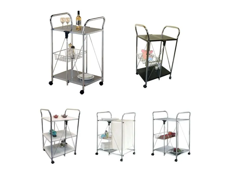 Folding kitchen trolley with handle frame