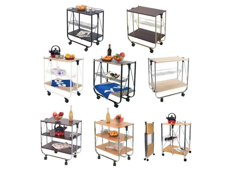 Folding kitchen cart with wooden board