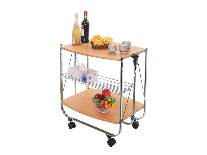Foldable kitchen cart with barrel wooden board
