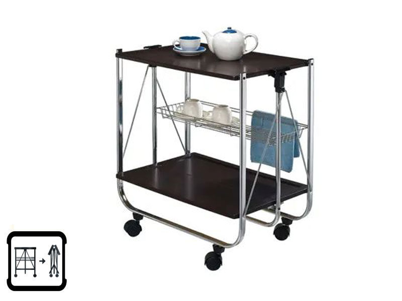 Carved wooden board 2 tier foldable trolley