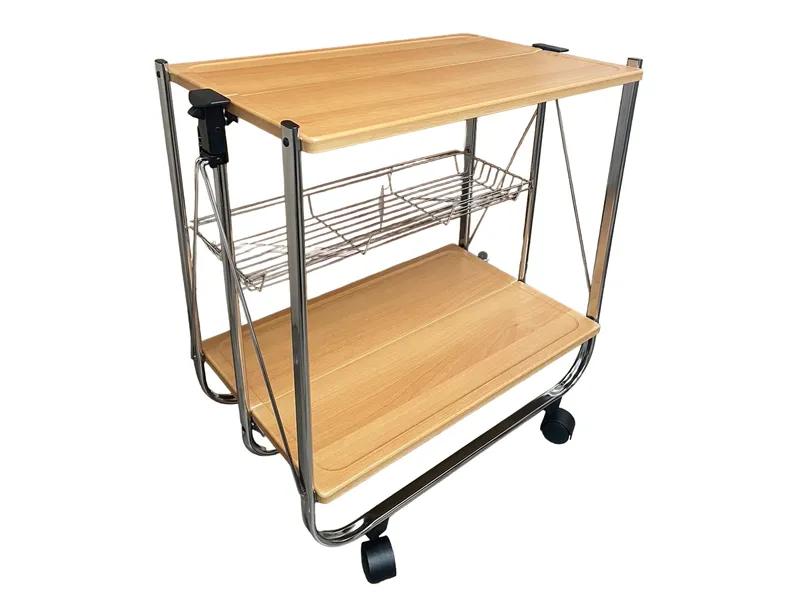 Carved wooden board 2 tier foldable trolley