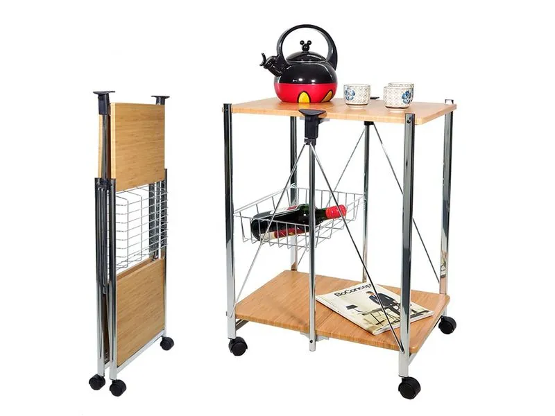New oval pipe wooden board 2 tier foldable trolley