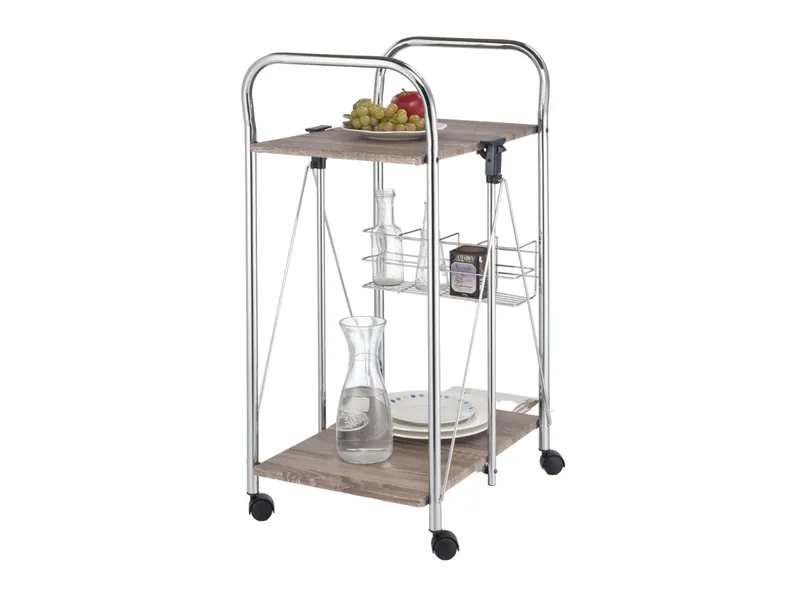 Wooden board 2 tier foldable trolley with handle frame and wine rack