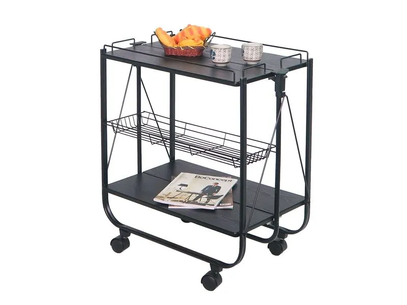 Wooden board 2 tier foldable trolley with side wires