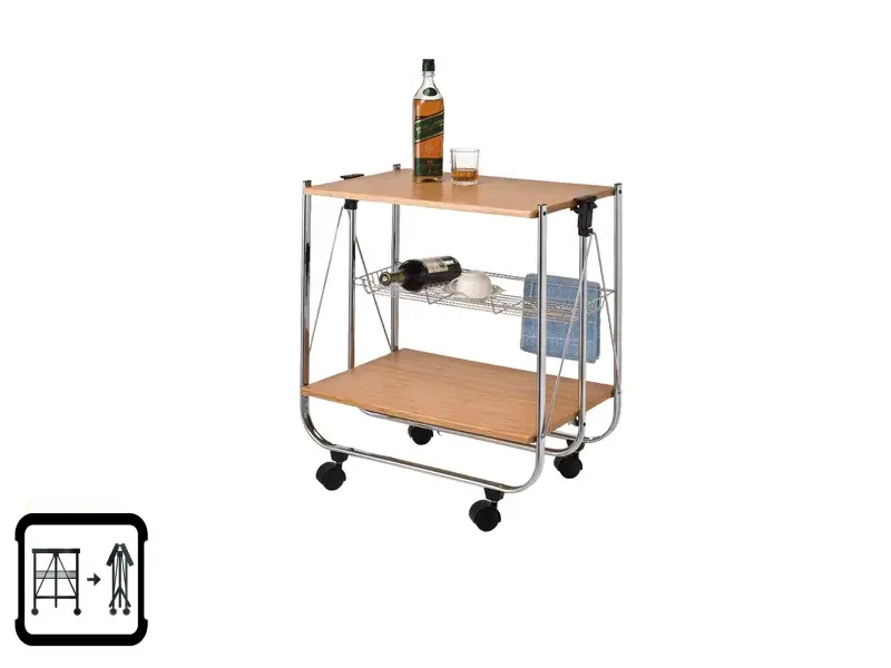 Wooden board 2 tier foldable trolley with wine rack