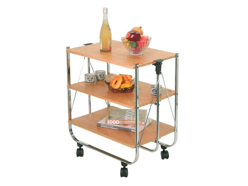 Wooden board 3 tier foldable trolley with cup slots
