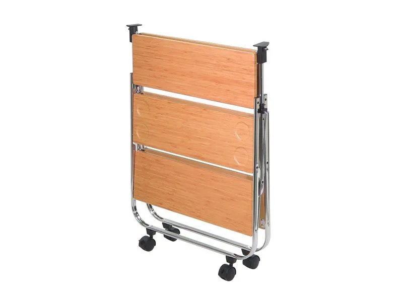 Wooden board 3 tier foldable trolley with cup slots
