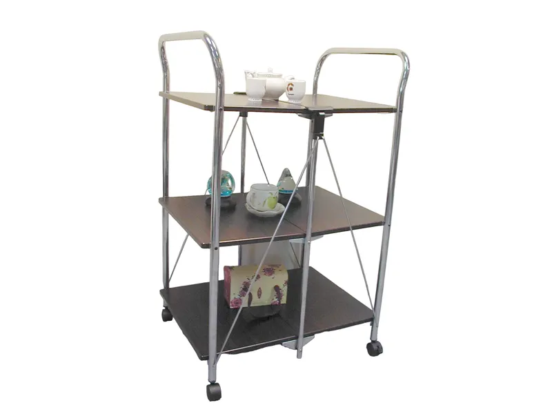 Wooden board 3 tier foldable trolley with handle frame